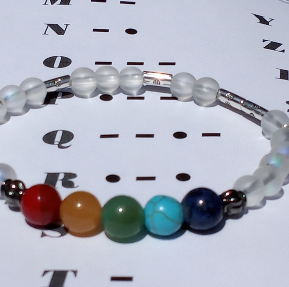 Moonstone and Jasper Morse Code "Pride" bracelet - Picture 2 of 2